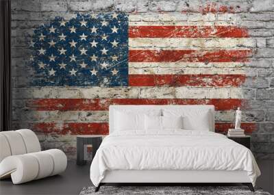 Flag of USA painted on brick wall Wall mural