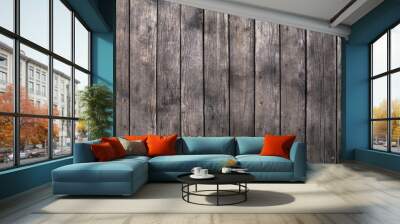 Old vintage gray brown wooden planks background Wall mural