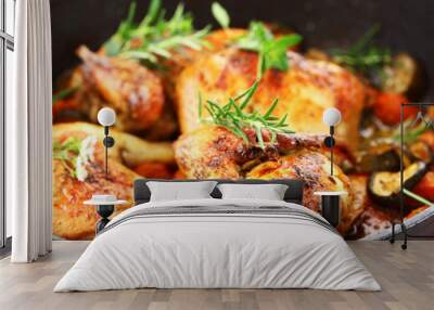 Grilled chicken on vegetables Wall mural