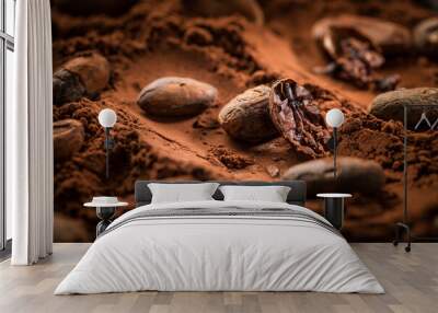 Organic cocoa powder with cocoa beans Wall mural