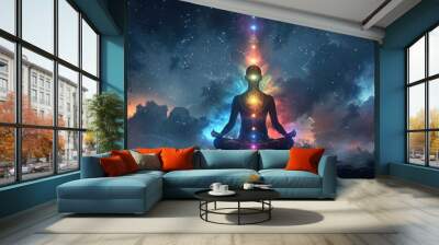 Meditation with chakra light on the body Wall mural