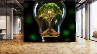 A tree growing inside a light bulb, symbolizing the convergence of nature and technology in a sustainable future Wall mural