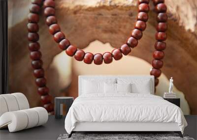 Buddhist beads bracelets dark background Wall mural