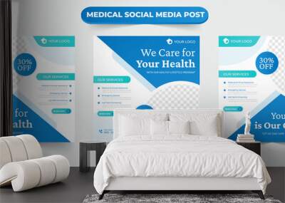 Set of medical healthcare service social media post feed square design for hospital clinic doctor and dentist health business marketing ads banner template Wall mural