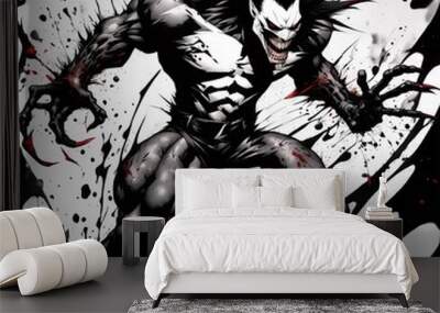 Black and White wild rough sketch of an aggressive looking antagonist with extra natural appearance. Wall mural