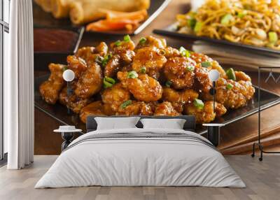 asian orange chicken with green onions Wall mural