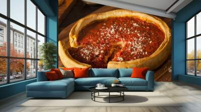 Chicago Style Deep Dish Cheese Pizza Wall mural