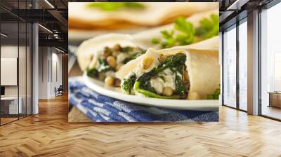 Delicious Homemade Spinach and Feta Savory French Crepes Wall mural