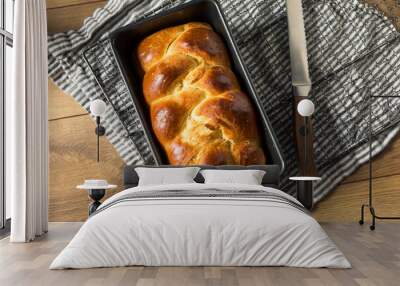 Homemade Baked Braided Brioche Bread Wall mural