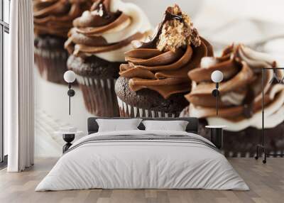 homemade chocolate cupcake with chocolate frosting Wall mural