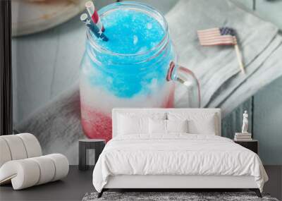 homemade patriotic red white and blue slushie cocktail Wall mural