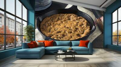 Hot Homemade Chocolate Chip Skillet Cookie Wall mural