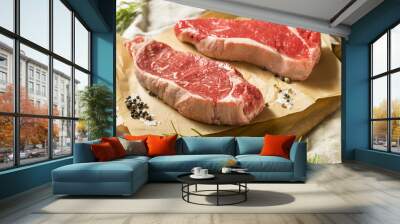 Raw Grass Fed NY Strip Steaks Wall mural