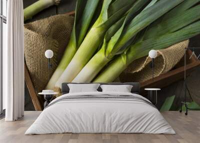 Raw Green Organic Leeks Wall mural