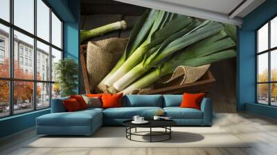 Raw Green Organic Leeks Wall mural