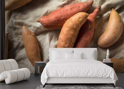 Raw Organic Assorted Sweet Potatoes Wall mural