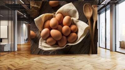 Raw Organic Brown Eggs Wall mural