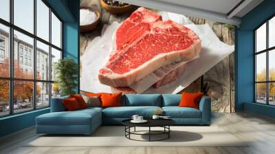 Raw Red Grass Fed T Bone Steak Wall mural