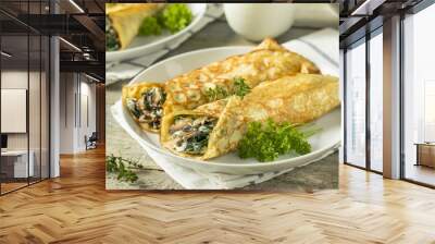 Savory Homemade Mushroom and Spinach Crepes Wall mural