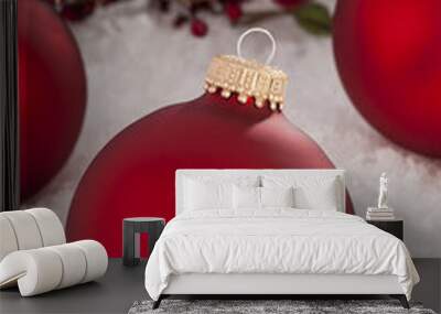 Shiny Red Christmas Ornament Wall mural