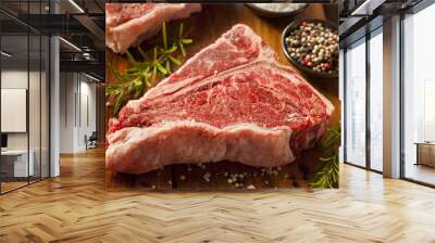 thick raw t-bone steak Wall mural