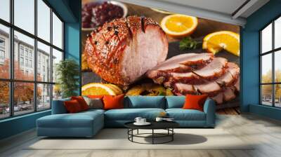 traditional sliced honey glazed ham Wall mural