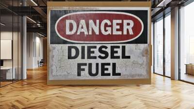 Danger diesel fuel warning sign placard industrial flammable old label. Wall mural