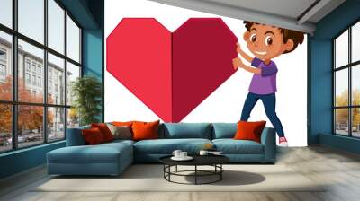 A boy and big red origami heart Wall mural