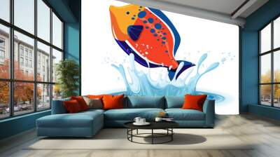 A water splash with fish on white background Wall mural