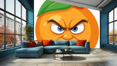 An orange with an angry facial expression Wall mural