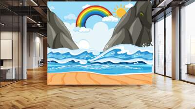 Beach landscape at day time scene with ocean wave Wall mural