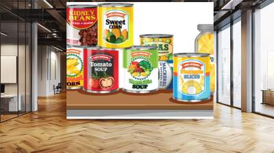 Canned food on table Wall mural