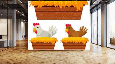 Chicken and eggs in the nest Wall mural