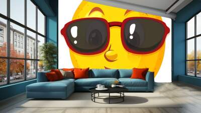 Lemon cartoon character wearing sunglasses on white background Wall mural