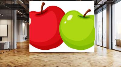 Red and green apples on white background Wall mural