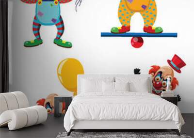 Set of creepy clown cartoon character on colourful outfit Wall mural