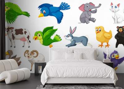 set of isolated different animals Wall mural