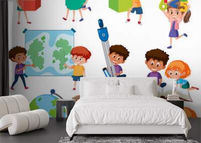 Set of student with learning tools Wall mural