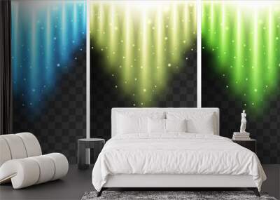 Three backgrounds with bright light in blue and green Wall mural