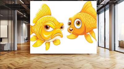 Two cartoon goldfish with expressive faces Wall mural