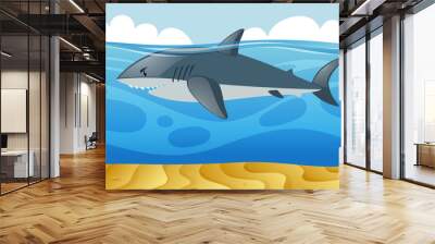 Wild shark swimming under the sea Wall mural