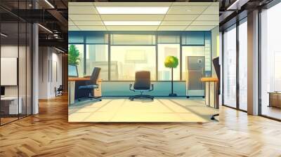 2D animated cartoon corporate office Wall mural