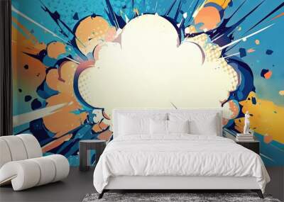 2D Comic art style exploding pop speech bubble background illustration,  Wall mural