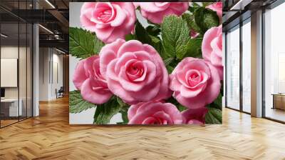 3D render, computer generated image of peppermint roses. This unique blend of peppermint leaves and flowers was created as a special edition for 2023 Valentine's Day to celebrate the winter holidays Wall mural