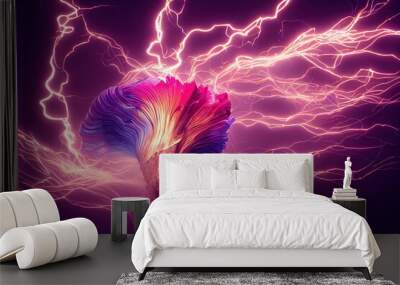 3D rendered computer generated image of a colorful floral electrical storm. Tornado vortex with bright electricity flower background wallpaper Wall mural