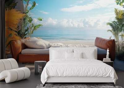 A big bed,Outdoor scene, a bed, sky background, natural light,  Wall mural