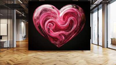 A swirling pink heart with intense red love, less detailed, isolated on a simple black background  Wall mural