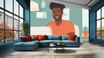 African American man working on the computer in his home office Wall mural