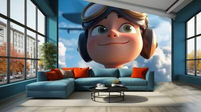 animated cartoon of pilot  Wall mural