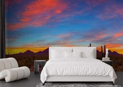 Arizona sunset - colorful and vivid southwestern desert panoramic landscape image created by generative AI Wall mural